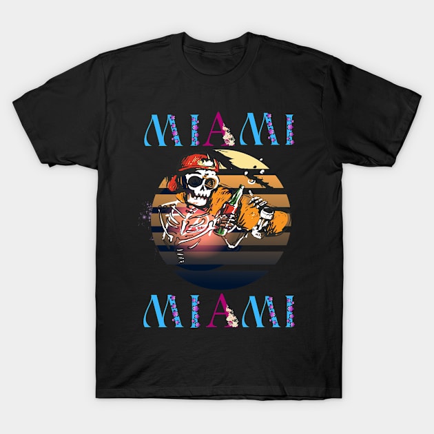 Calavera skate riding Miami T-Shirt by LuluCybril